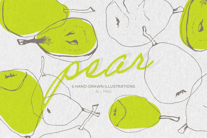 Artistic simple pear hand-drawn illustrations